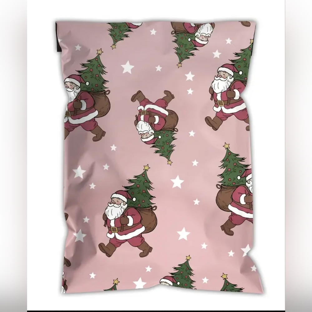 Ten Pink Santa Claus Christmas Sack 12x15.5 Poly Mailers